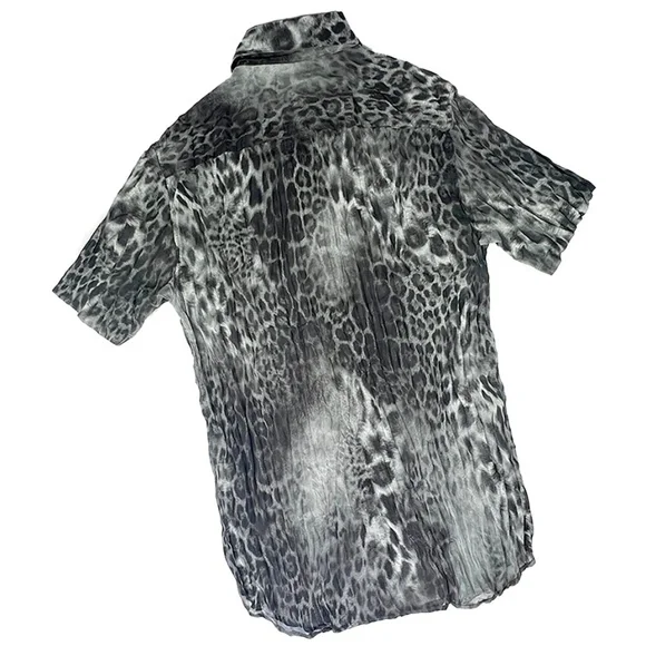 Tornado Mart Vintage Sheer Leopard Pleated Wrinkle Shirt from Japan - Picture 3 of 4